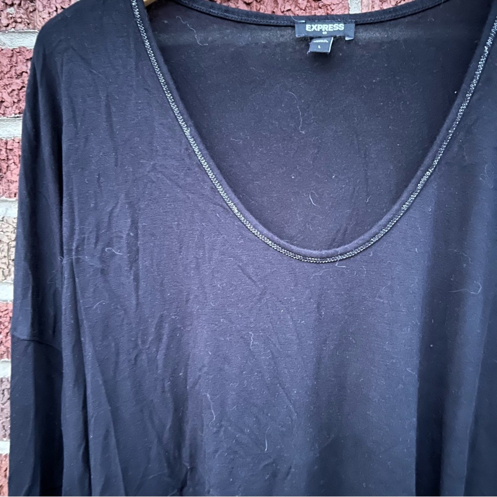 Express Black And Silver Thread Scoop Neck Long Sleeve Top View 2